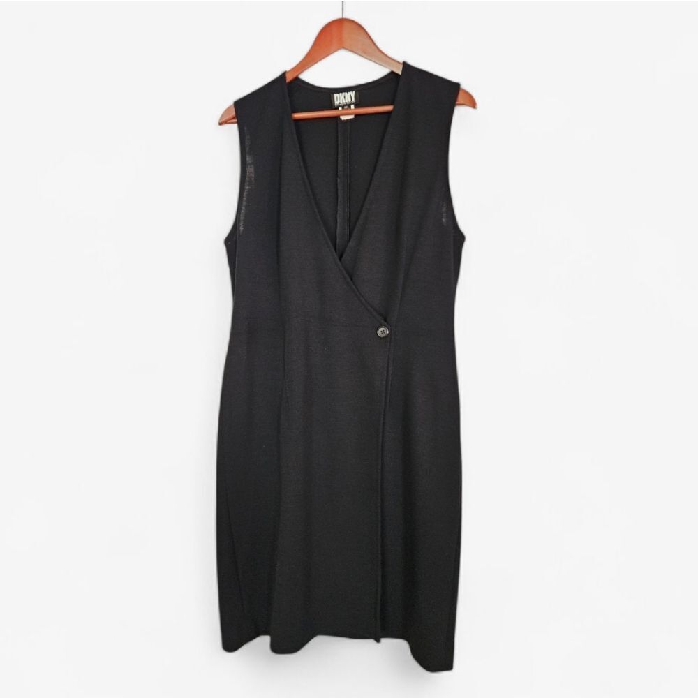 Vintage Donna Karan DKNY ILGWU Wool Sleeveless Minimalist Wrap Vest Dress 12